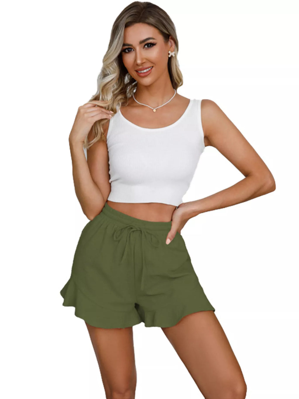 Ruffle Hem Drawstring Shorts