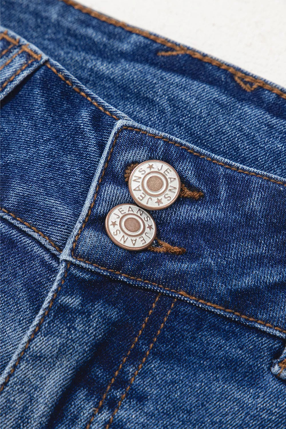 Double Button Zip Fly Straight Leg Jeans