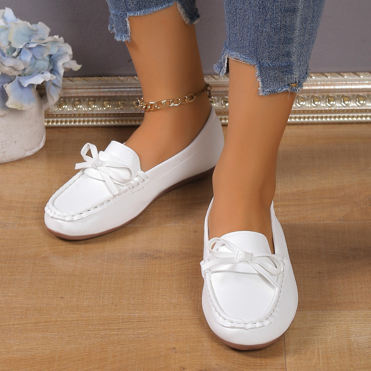 Bow Decor Round Toe Slip-Ons