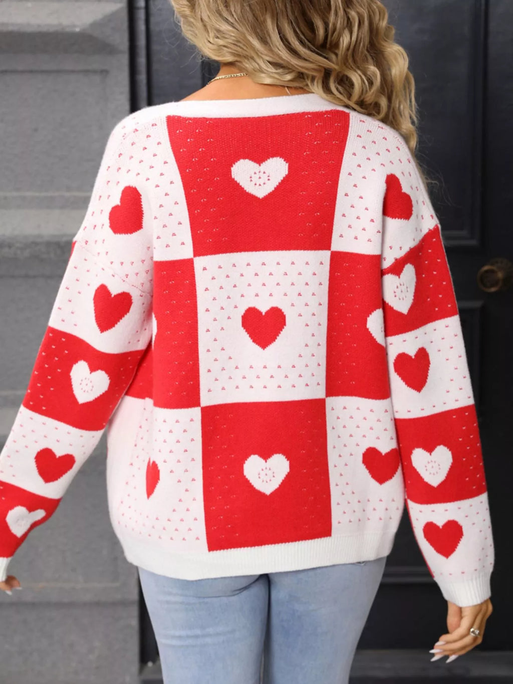 Valentine's Day Heart Pattern Knit Cardigan