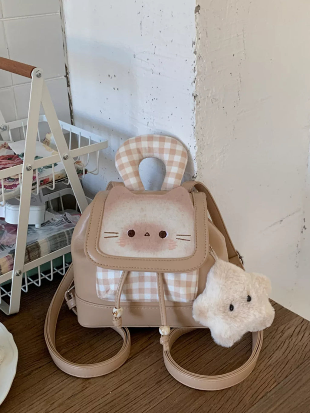 Cat Plaid Backpack Bag
