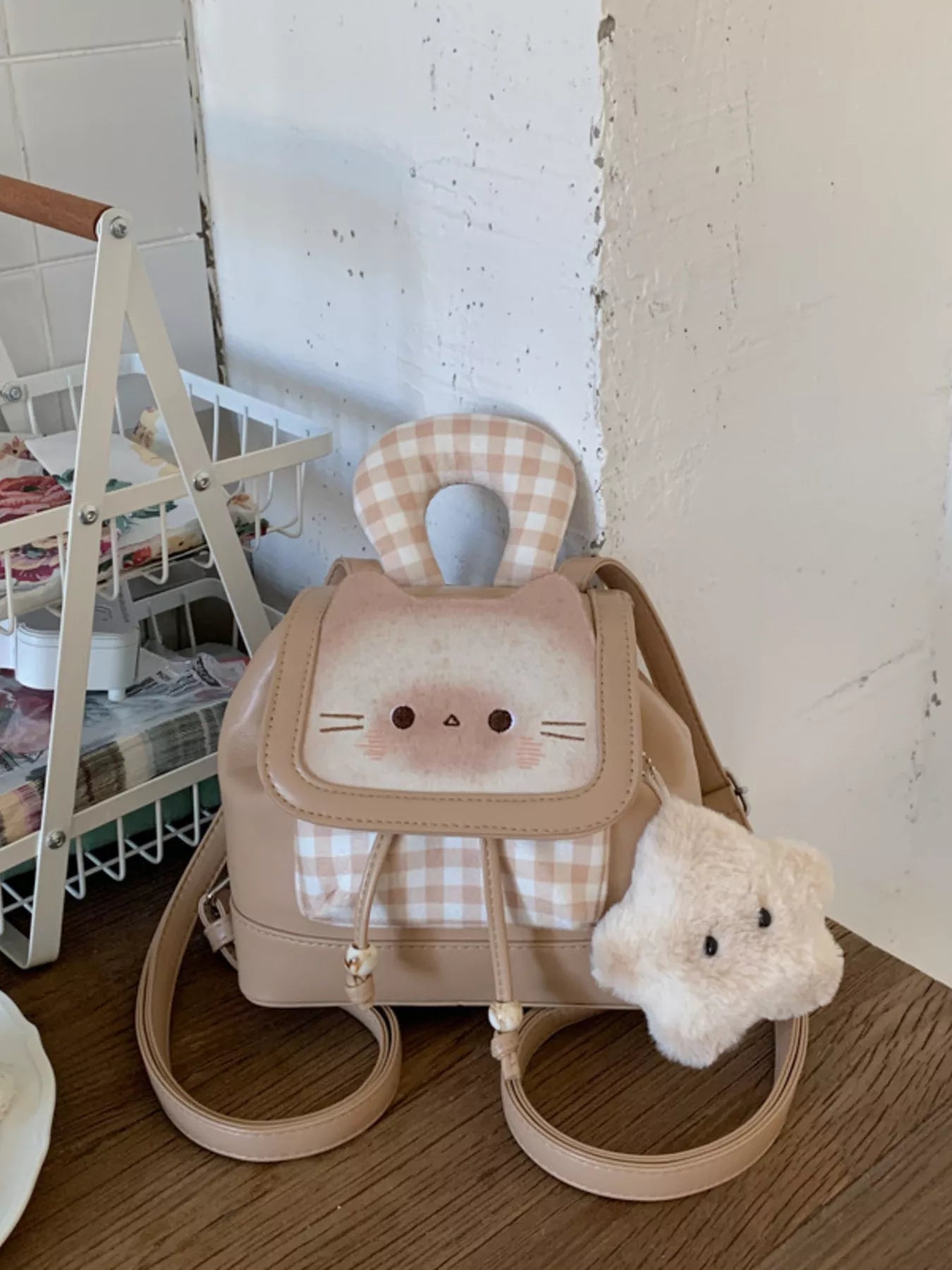 Cat Plaid Backpack Bag