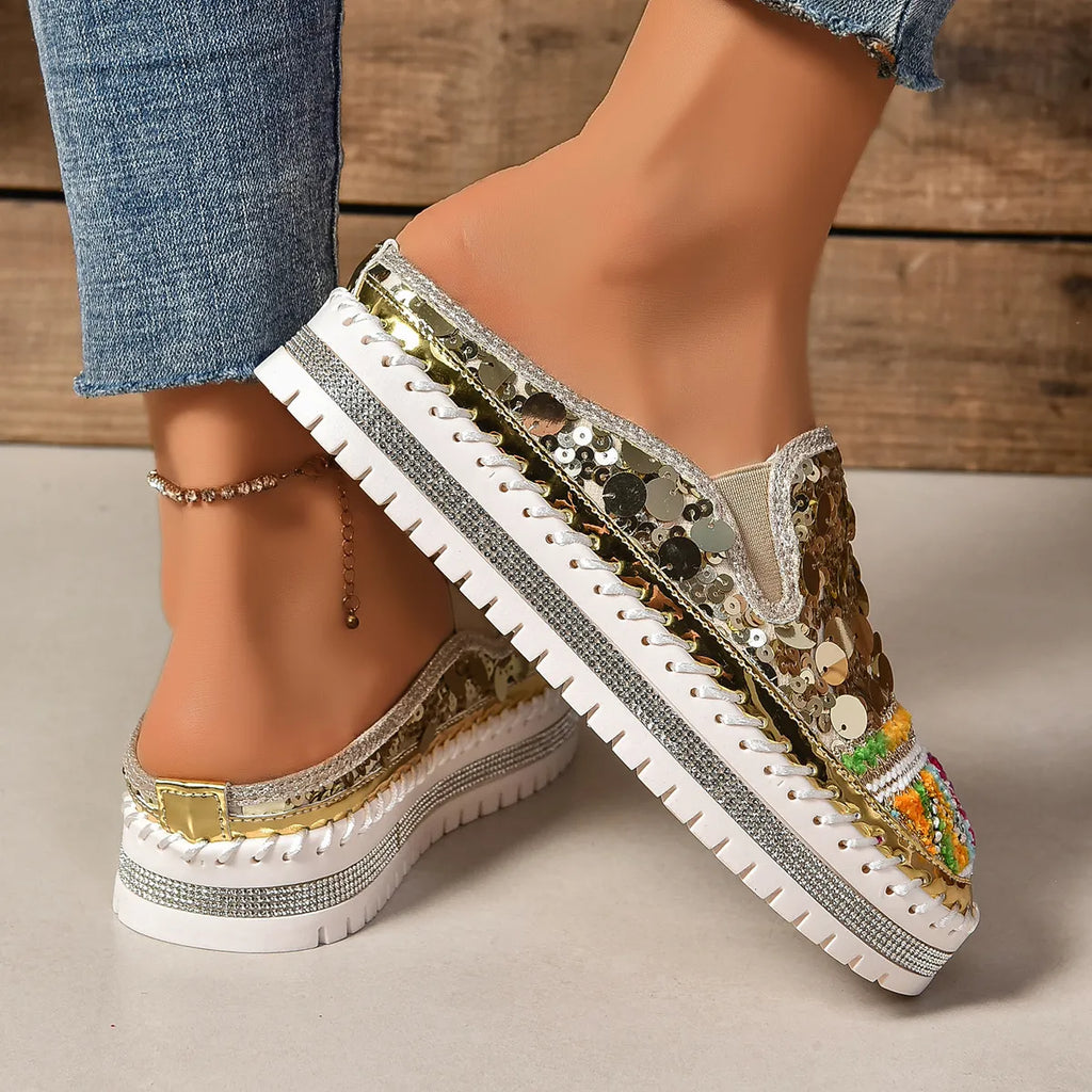 Sequin Round Toe Platform Loafers