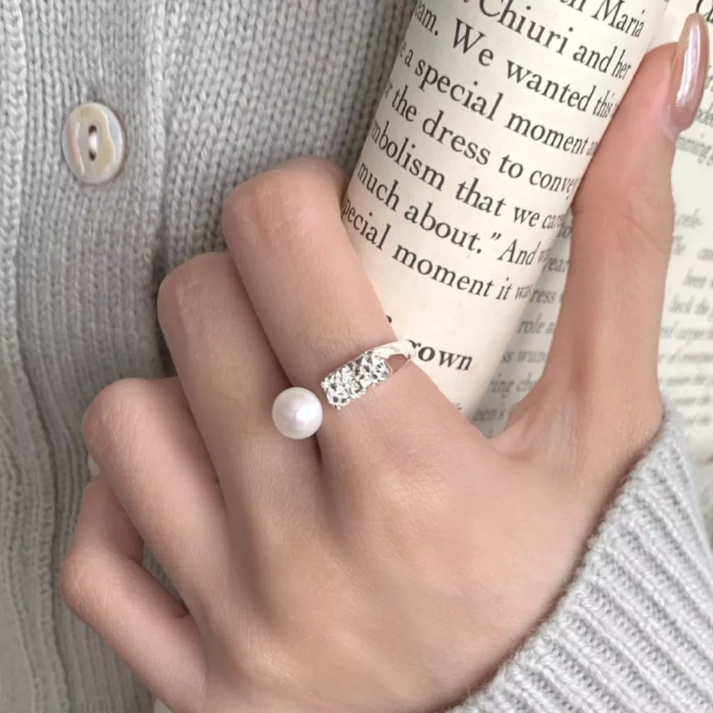 Pearl 925 Sterling Silver Open Ring