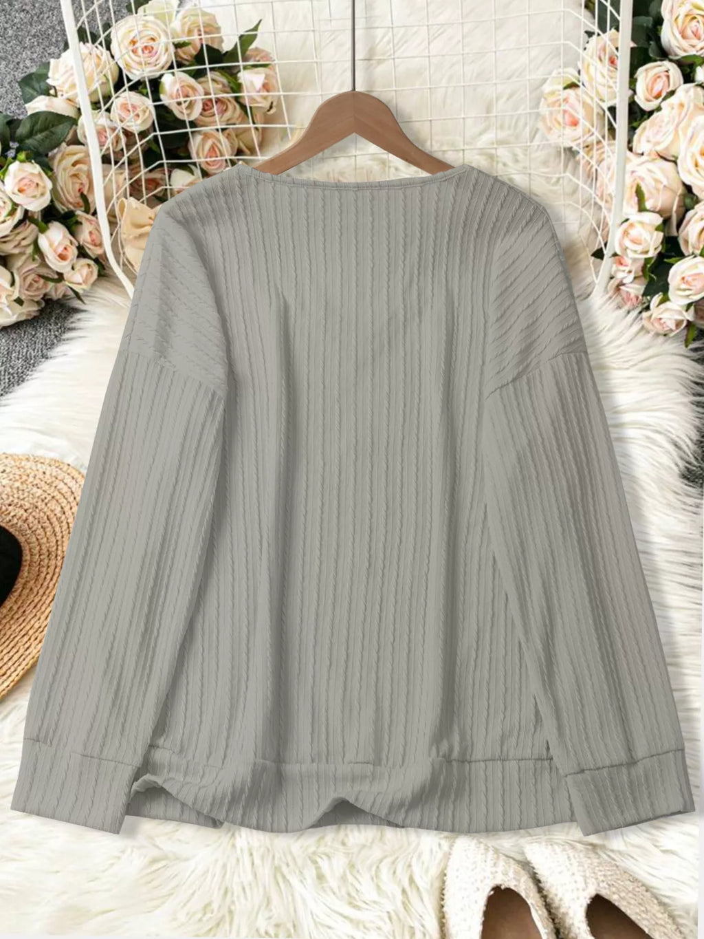 Plus Size V-Neck Dropped Shoulder Blouse