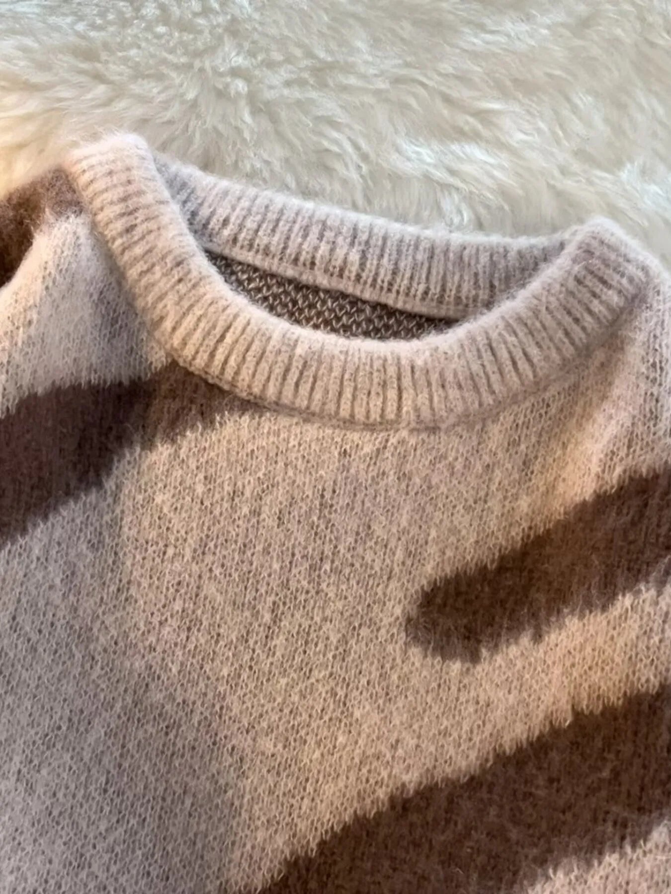 Men's Striped Fuzzy Knit Pullover Sweater