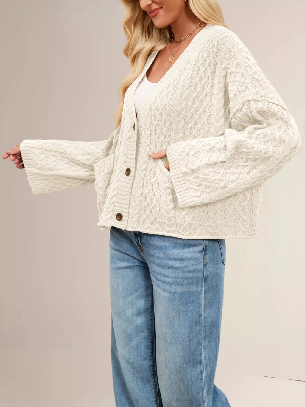 Cable Knit Button-Down Cardigan