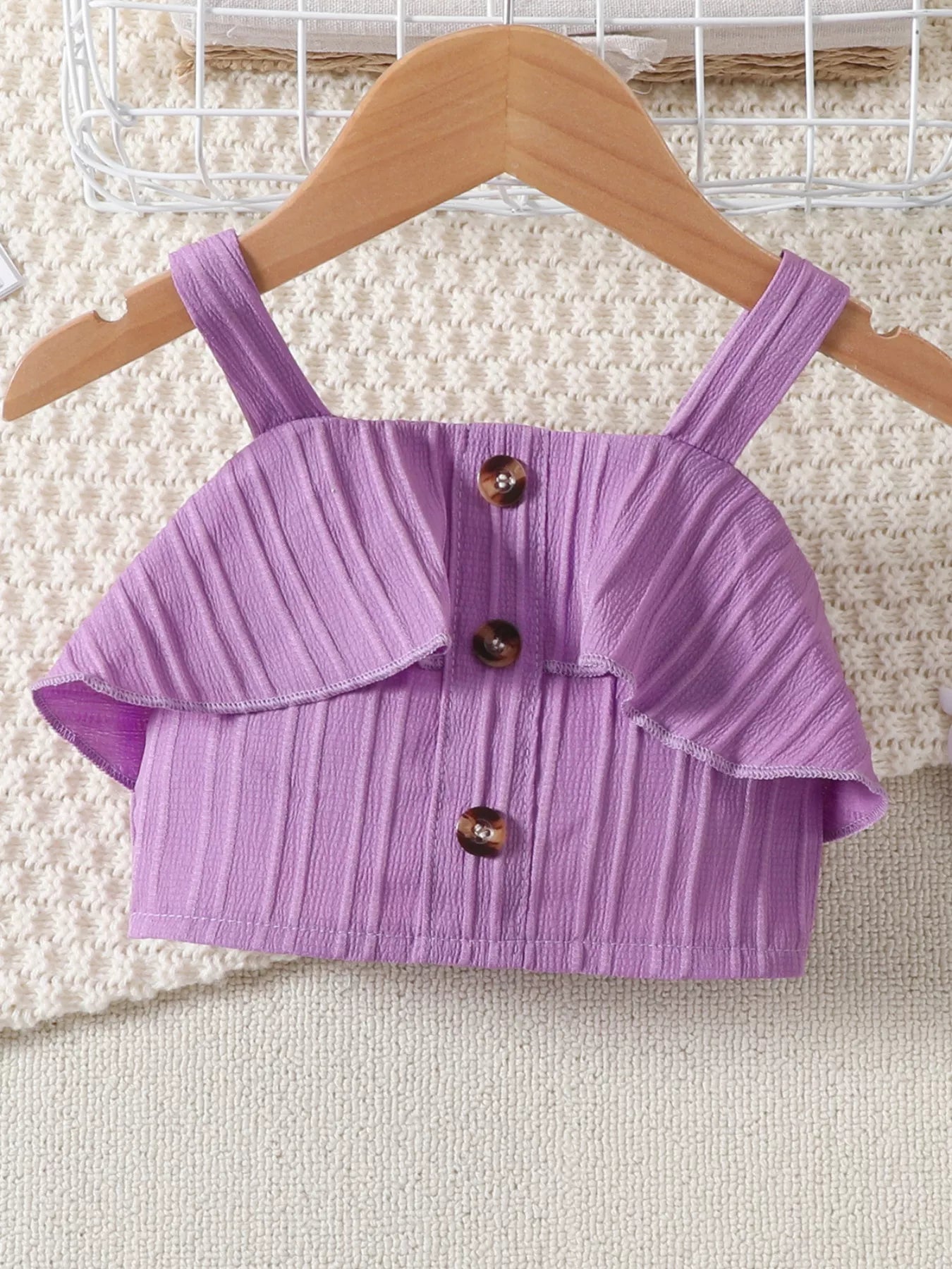 Children's Ribbed Ruffle Trim Top & Shorts Set