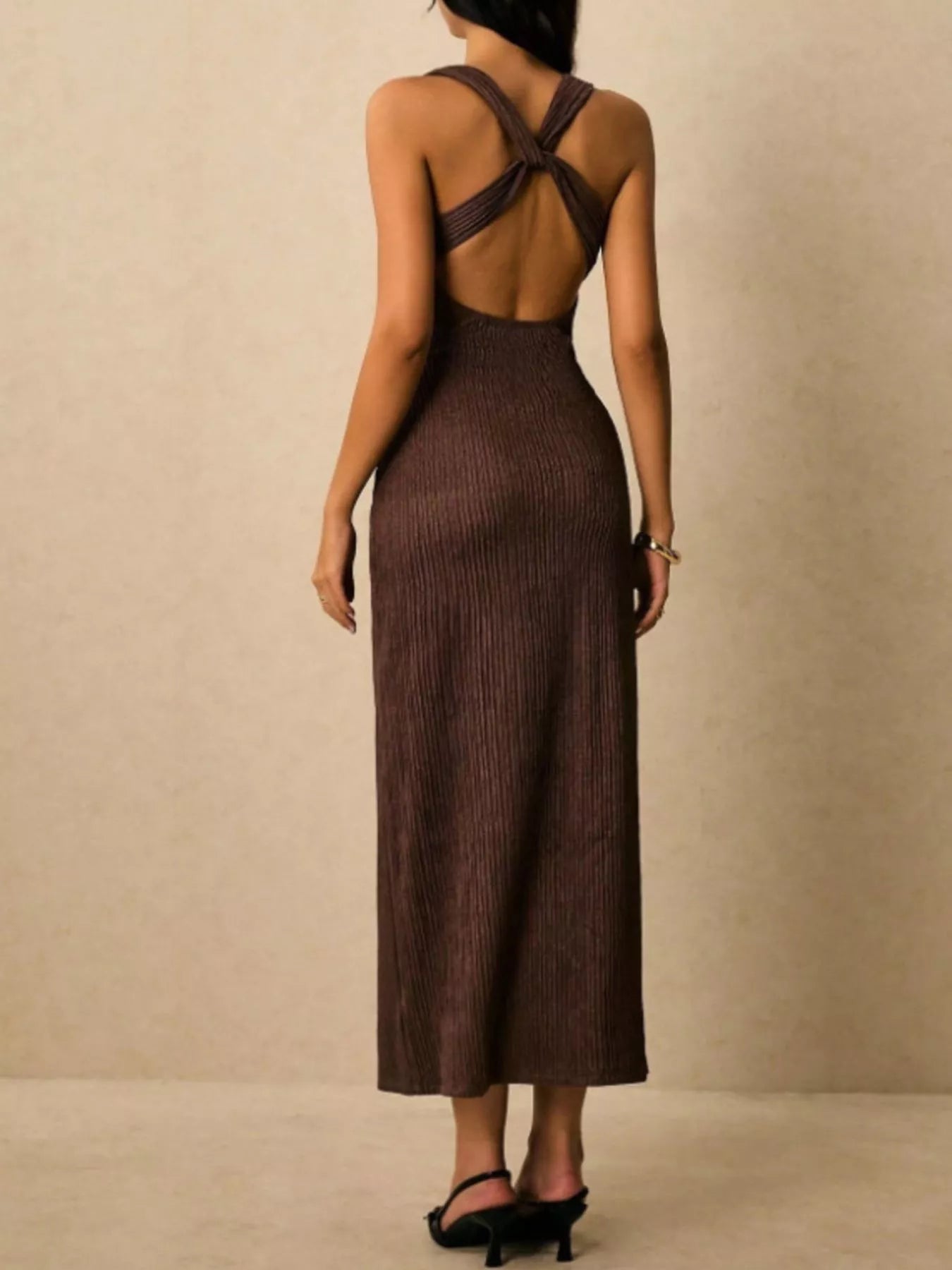 Sleeveless Ribbed Knit Midi Dress
