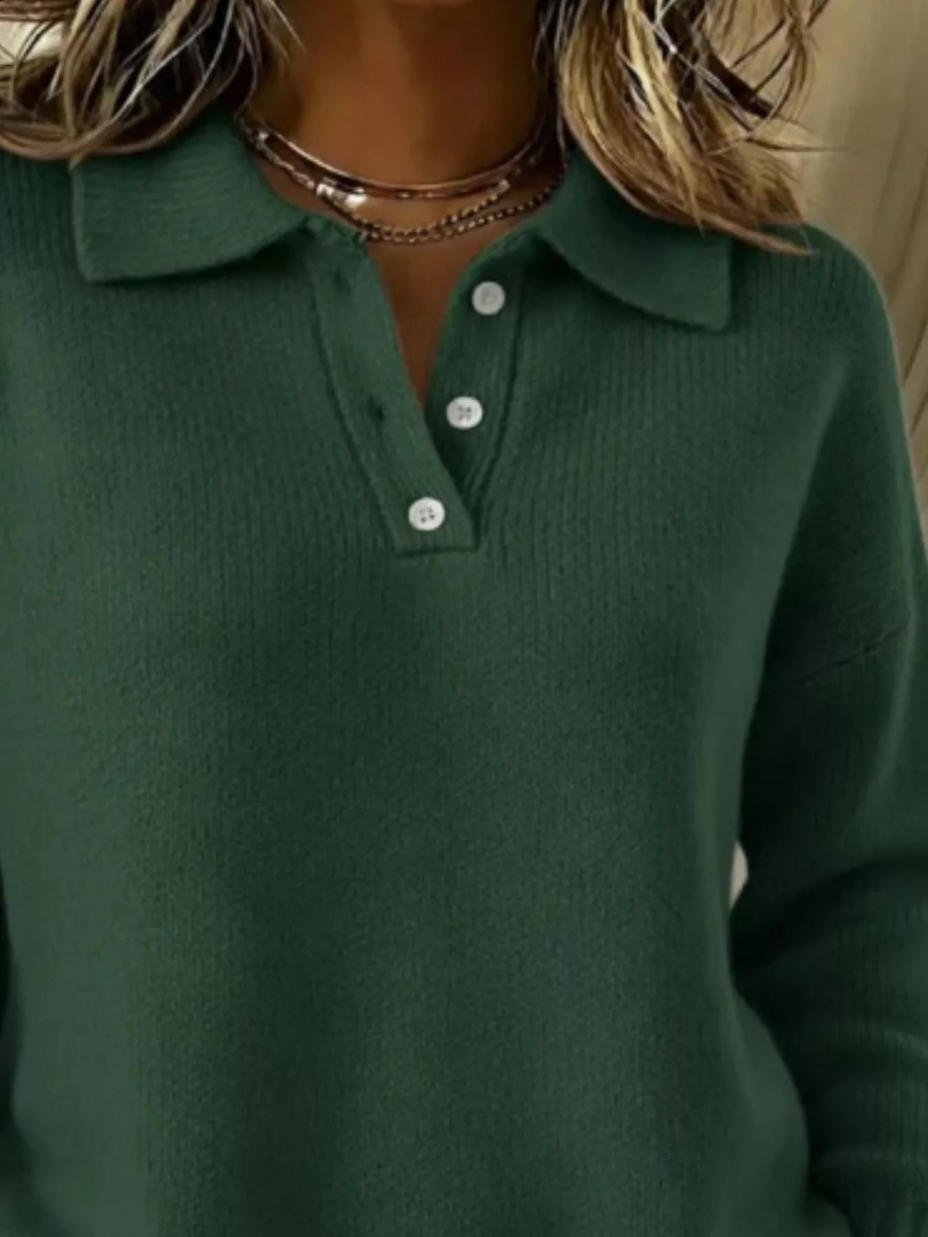 Full Size Half Button Collar Drop Shoulder Sweater Plus Size