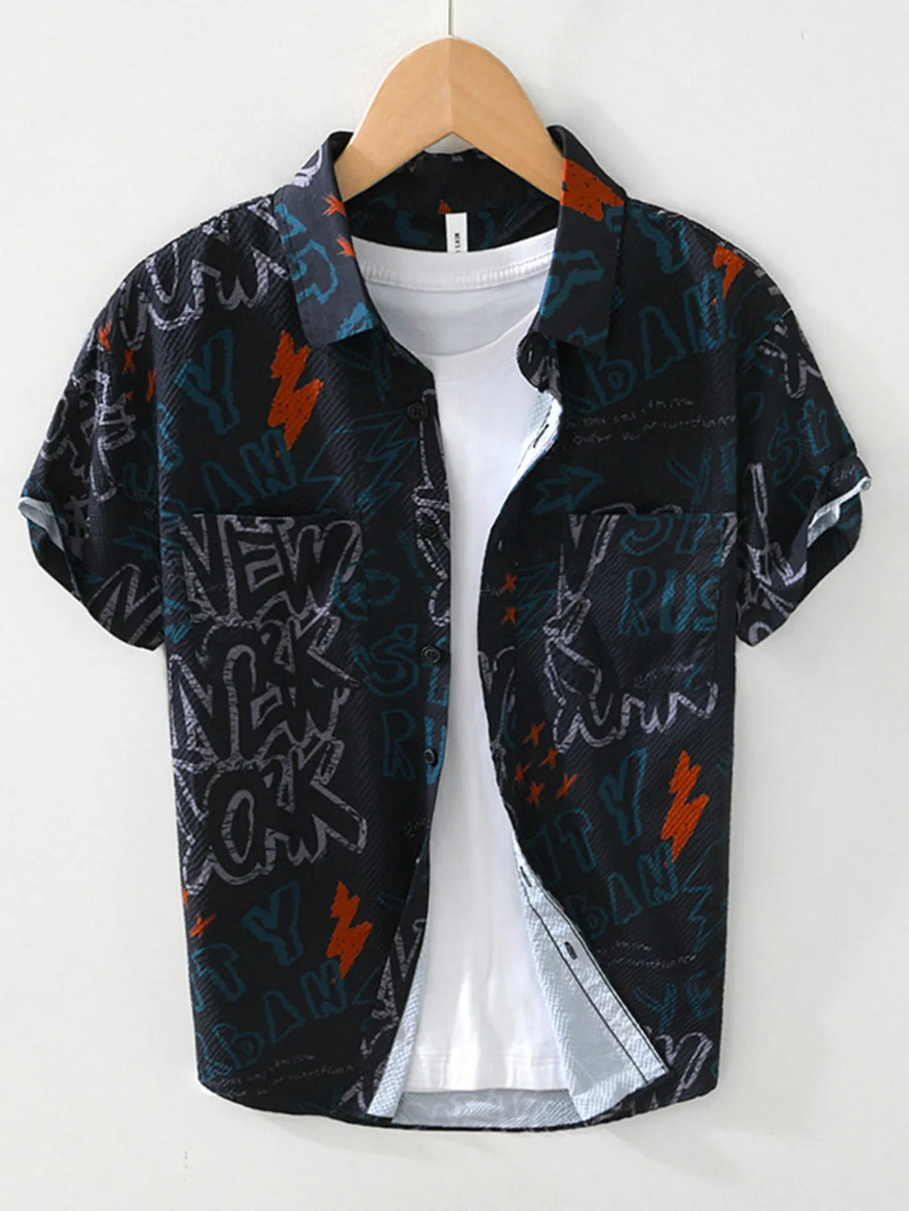 Men's Plus Size Printed Button Up Short Sleeve Shirt