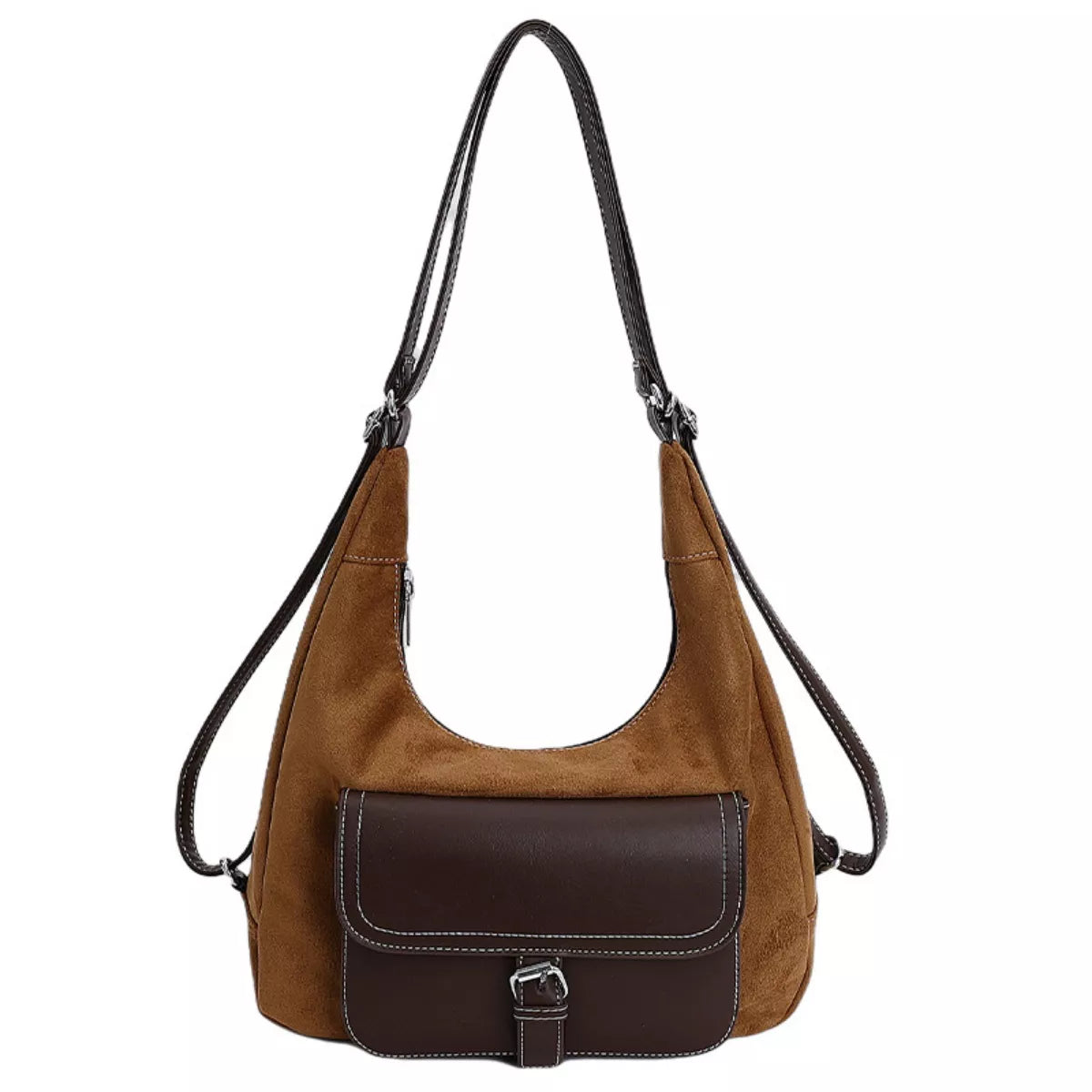 Suede Leather Convertible Backpack Bag with Front Pocket