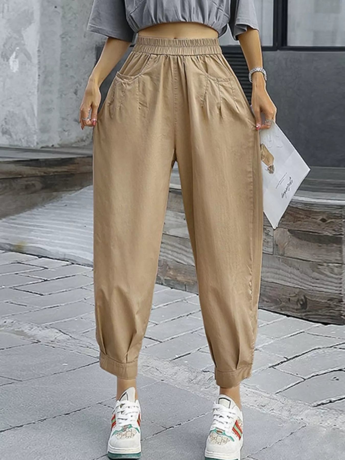 Loose Fit Elastic Waist Harem Pants
