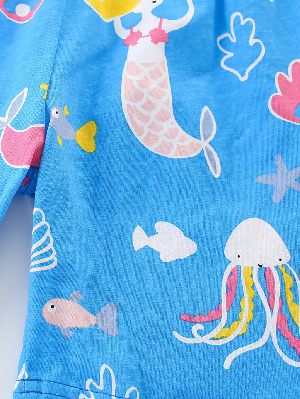 Children's Ocean Print Round Neck Top and Shorts Set