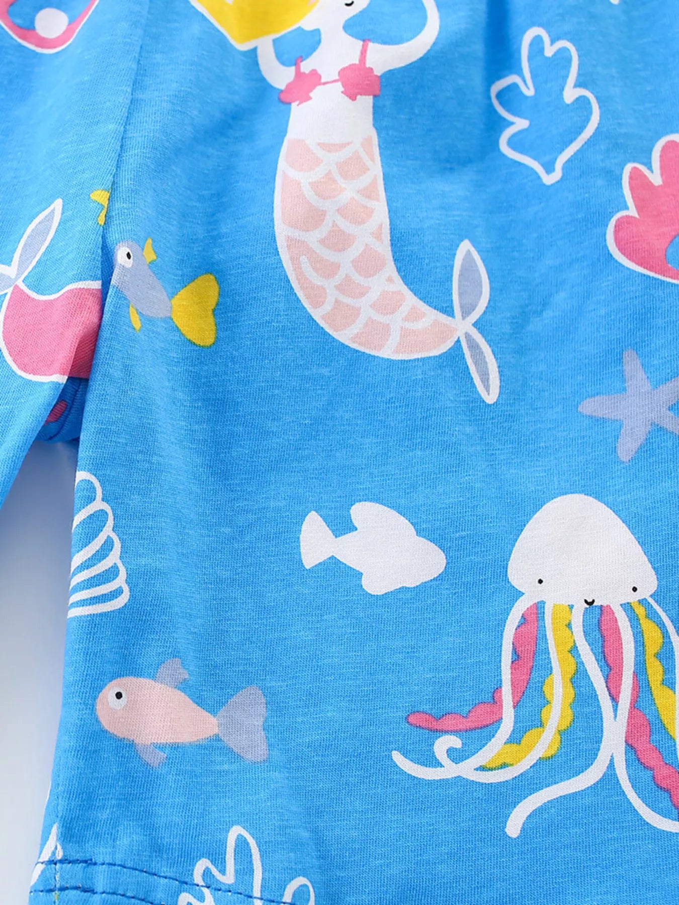 Children's Ocean Print Round Neck Top and Shorts Set