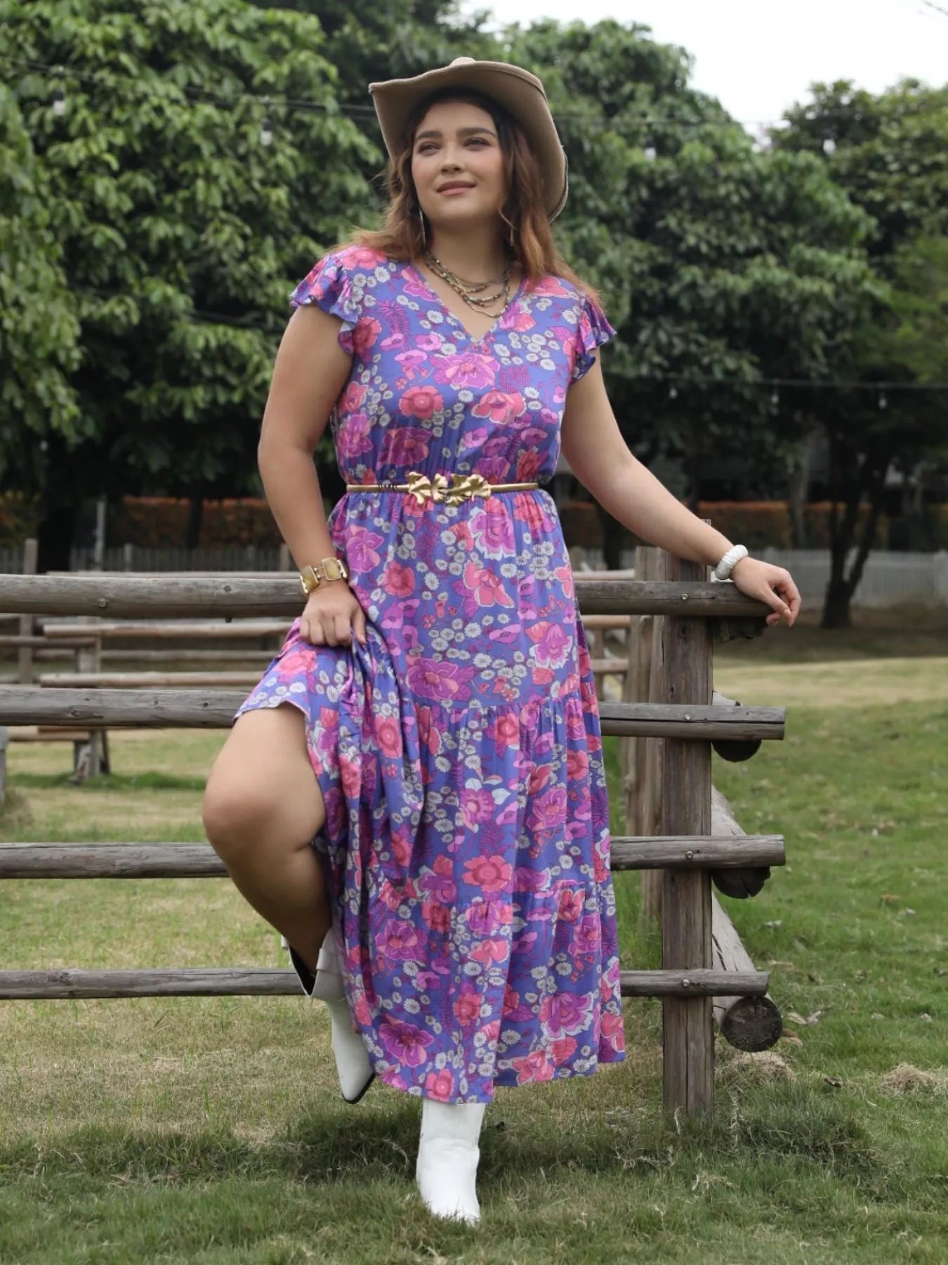 Plus Size Floral Print Tiered Maxi Dress