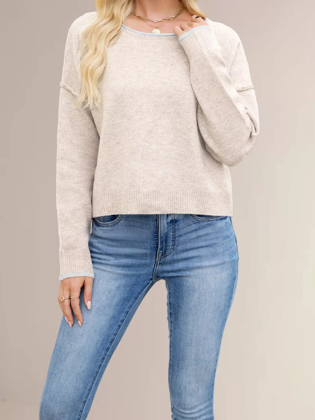 Round Neck Dropped Shoulder Sweater