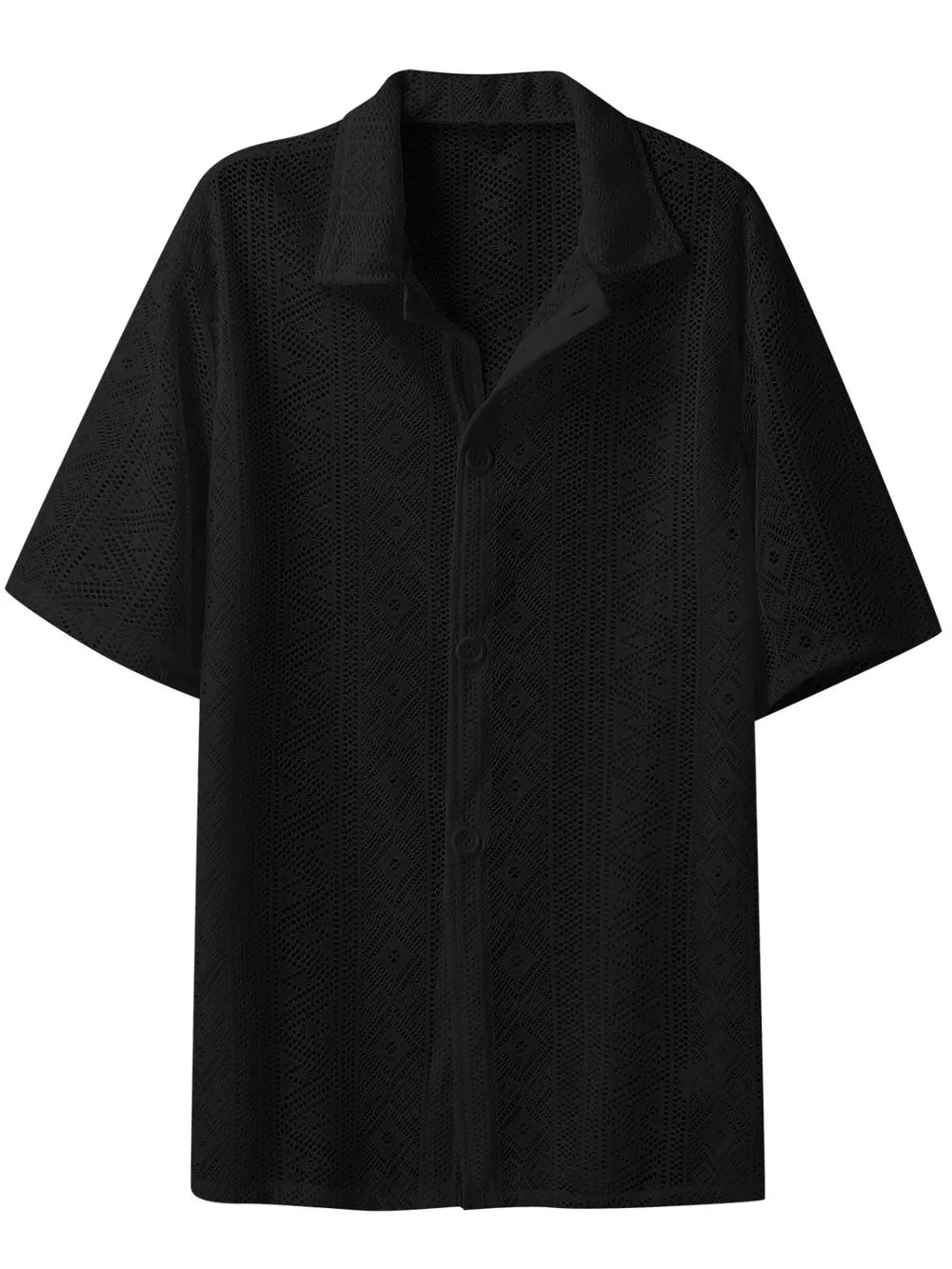 Men's Full Size Lace Half Sleeve Button Down Shirt Plus Size