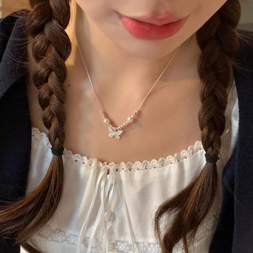 Butterfly Pearl Pendant Necklace
