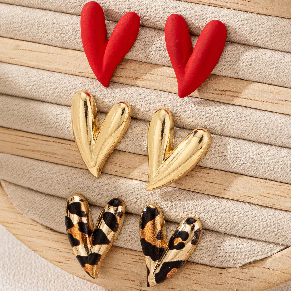 4 Pair Heart Stud Earrings