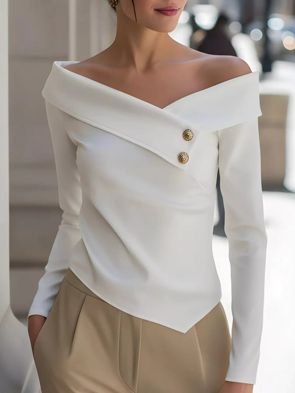 Off-Shoulder Button Detail Blouse