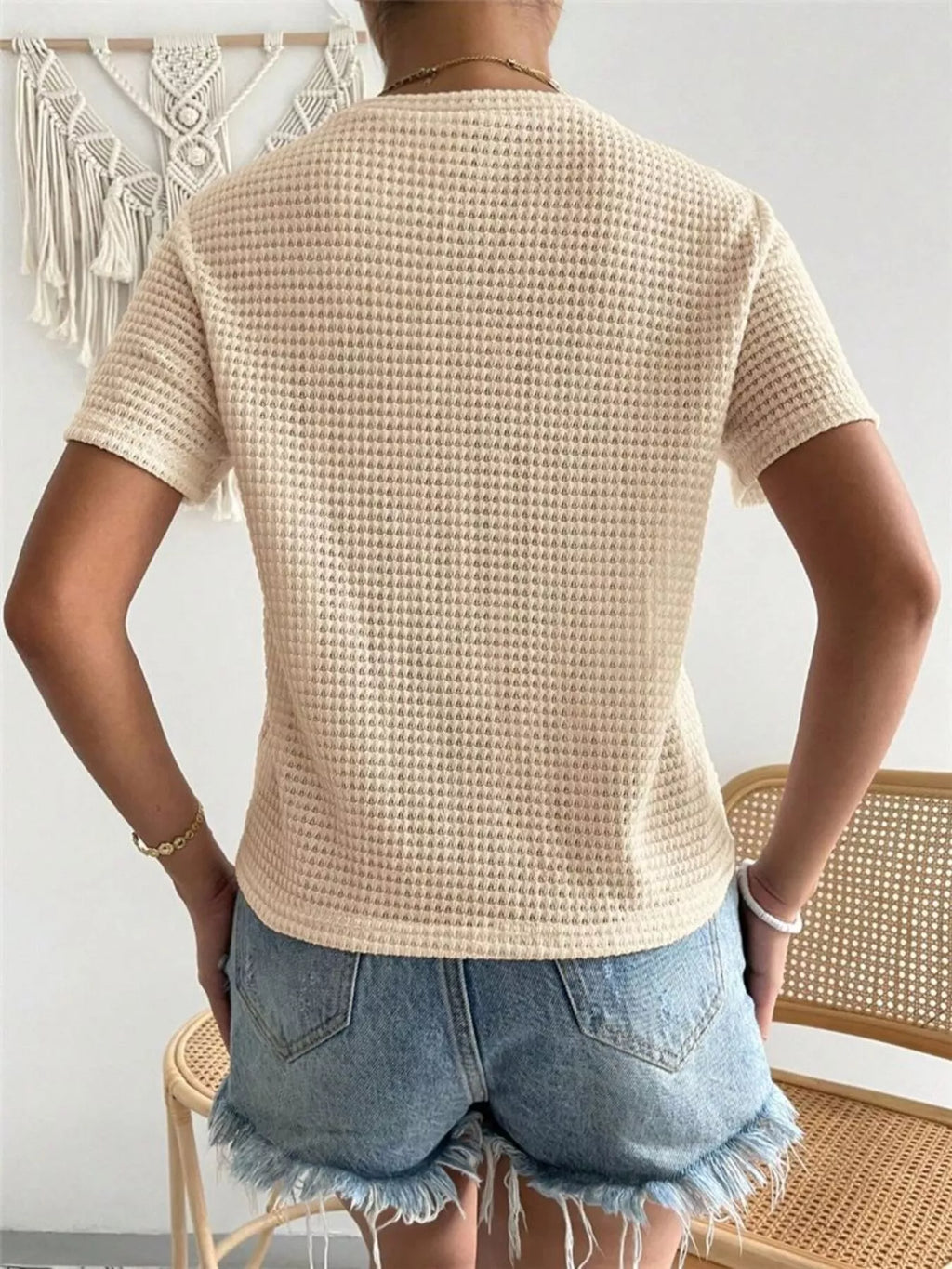 Waffle Knit Short Sleeve T-Shirt