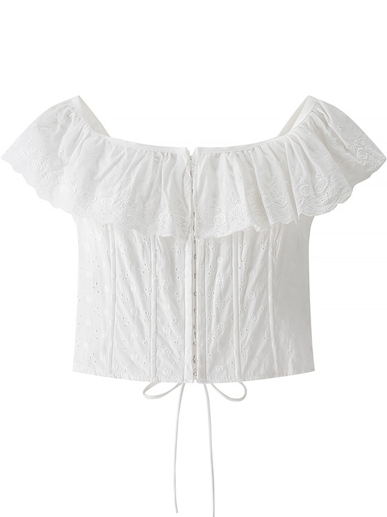 Lace Up Back Eyelet Ruffle Trim Tank