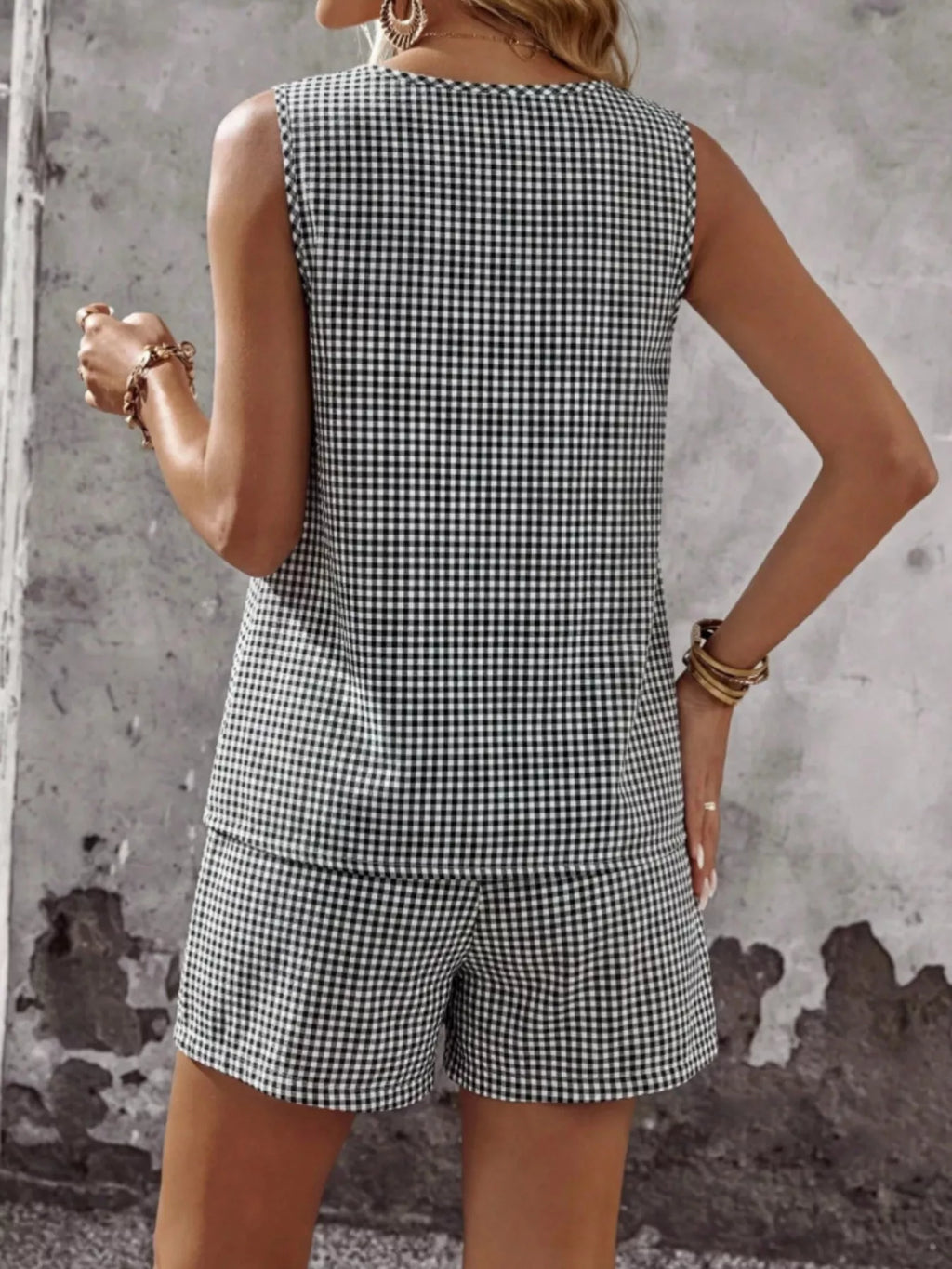 Gingham Sleeveless Top & Shorts Set