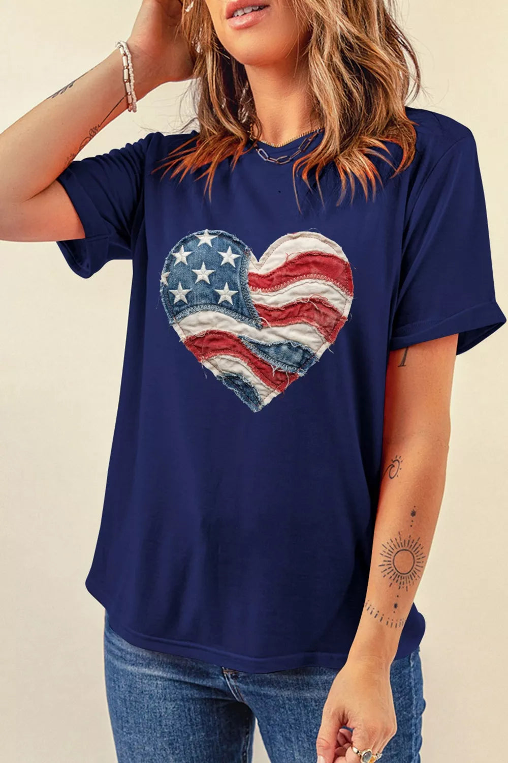 Patriotic Denim Heart Graphic T-Shirt