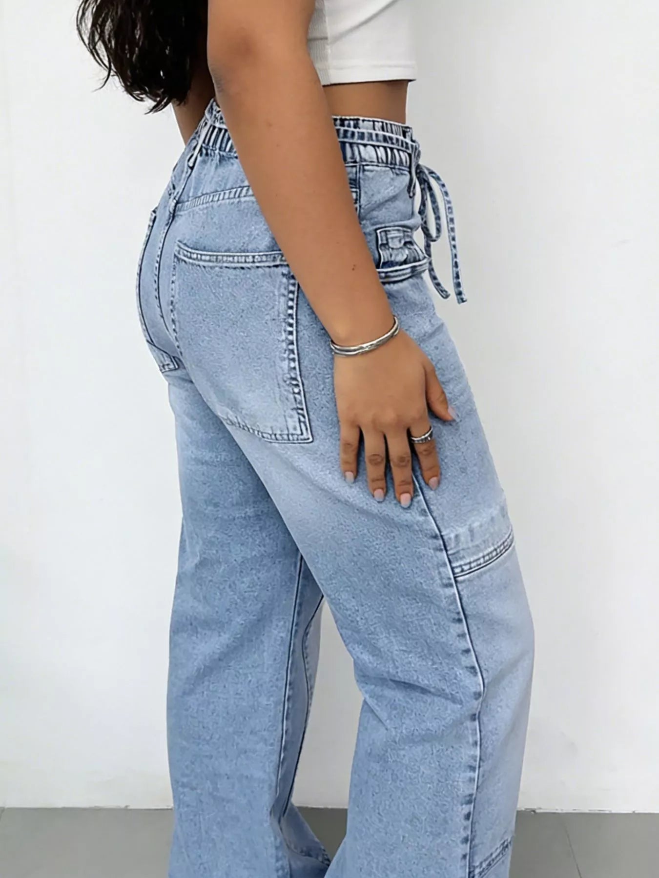 Wash Wide Leg Cargo Jeans