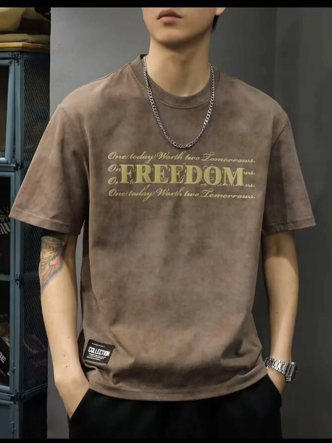Men's Full Size Freedom Vintage Round Neck T-Shirt Plus Size