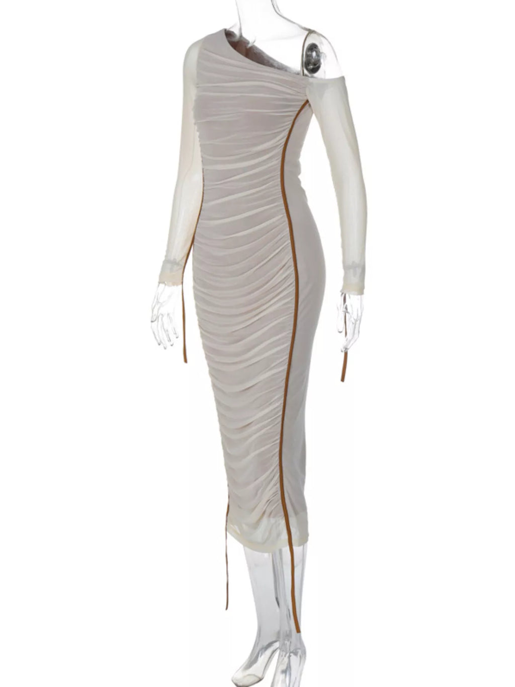 One-Shoulder Ruched Bodycon Midi Dress