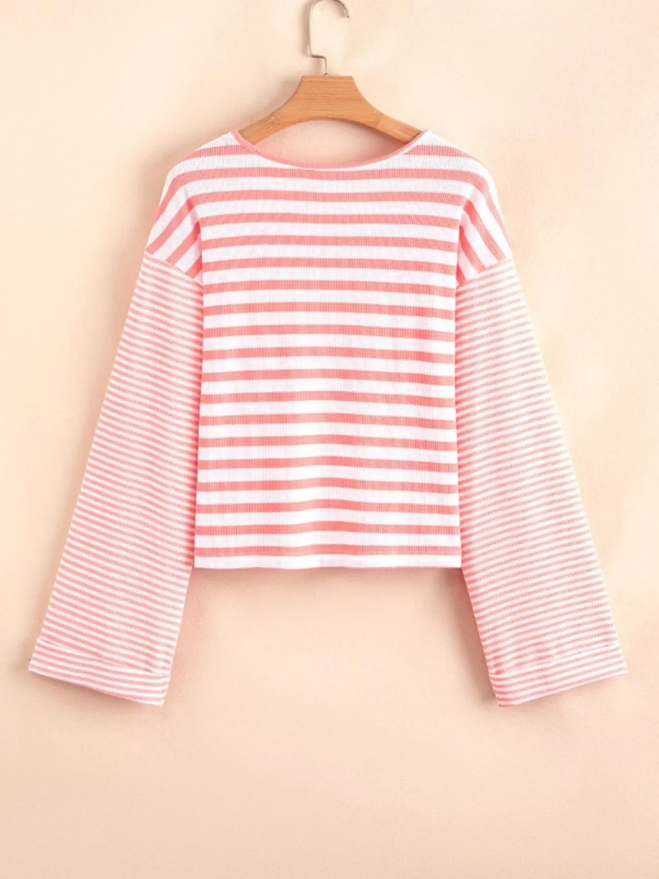Striped Long Sleeve Ribbed Blouse