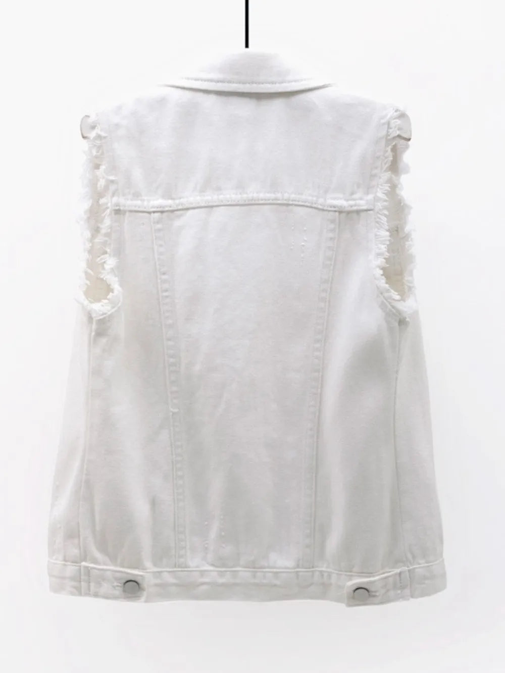 Full Size Button Down Raw Hem Sleeveless Denim Jacket Plus Size