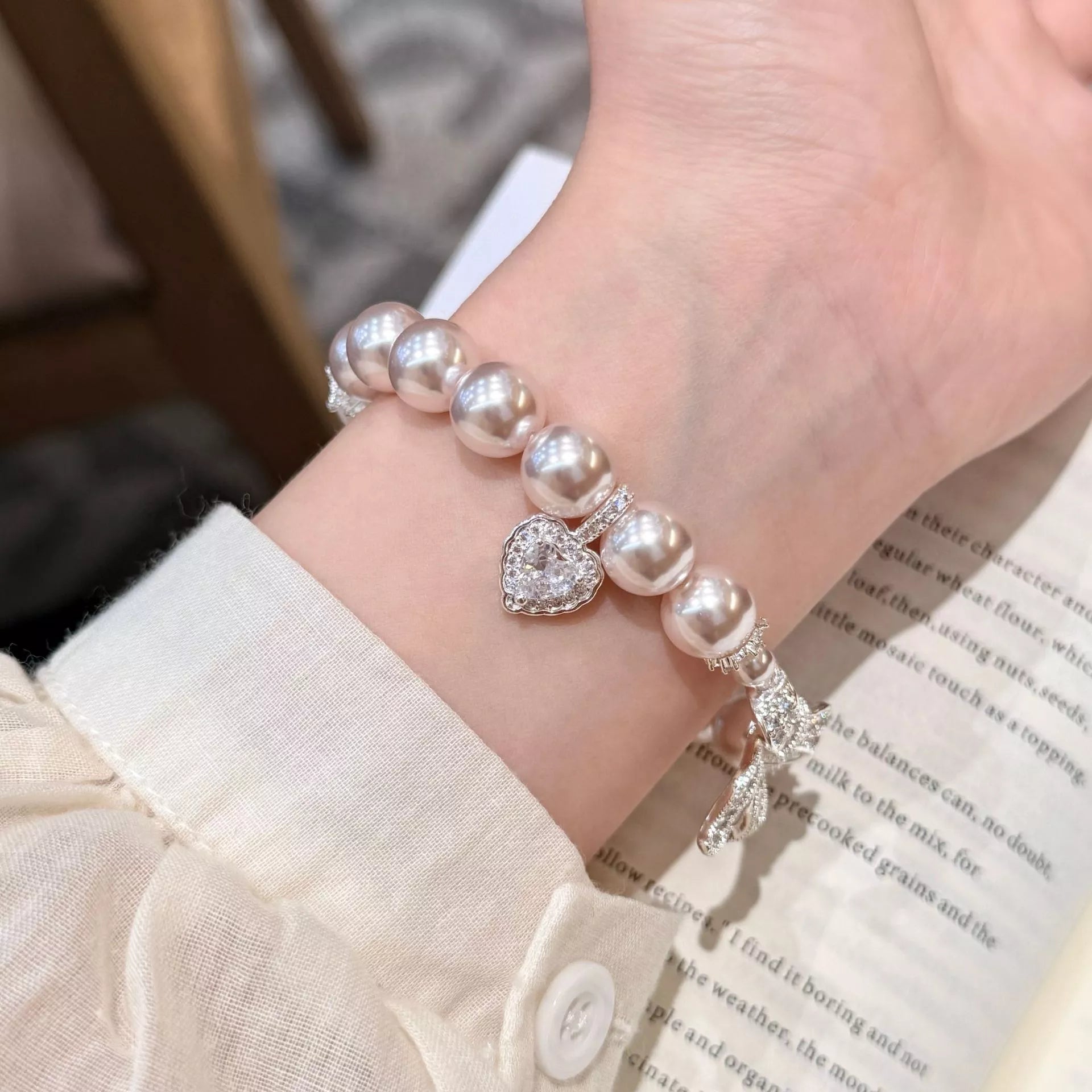 Pearl Bracelet with Bow Charm