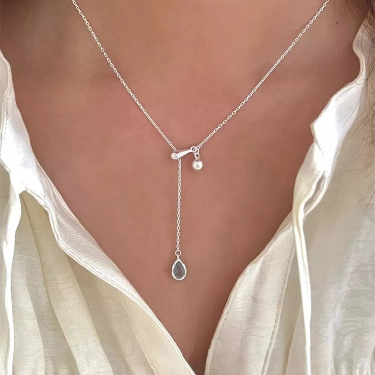 925 Sterling Silver Y-Shaped Drop Necklace