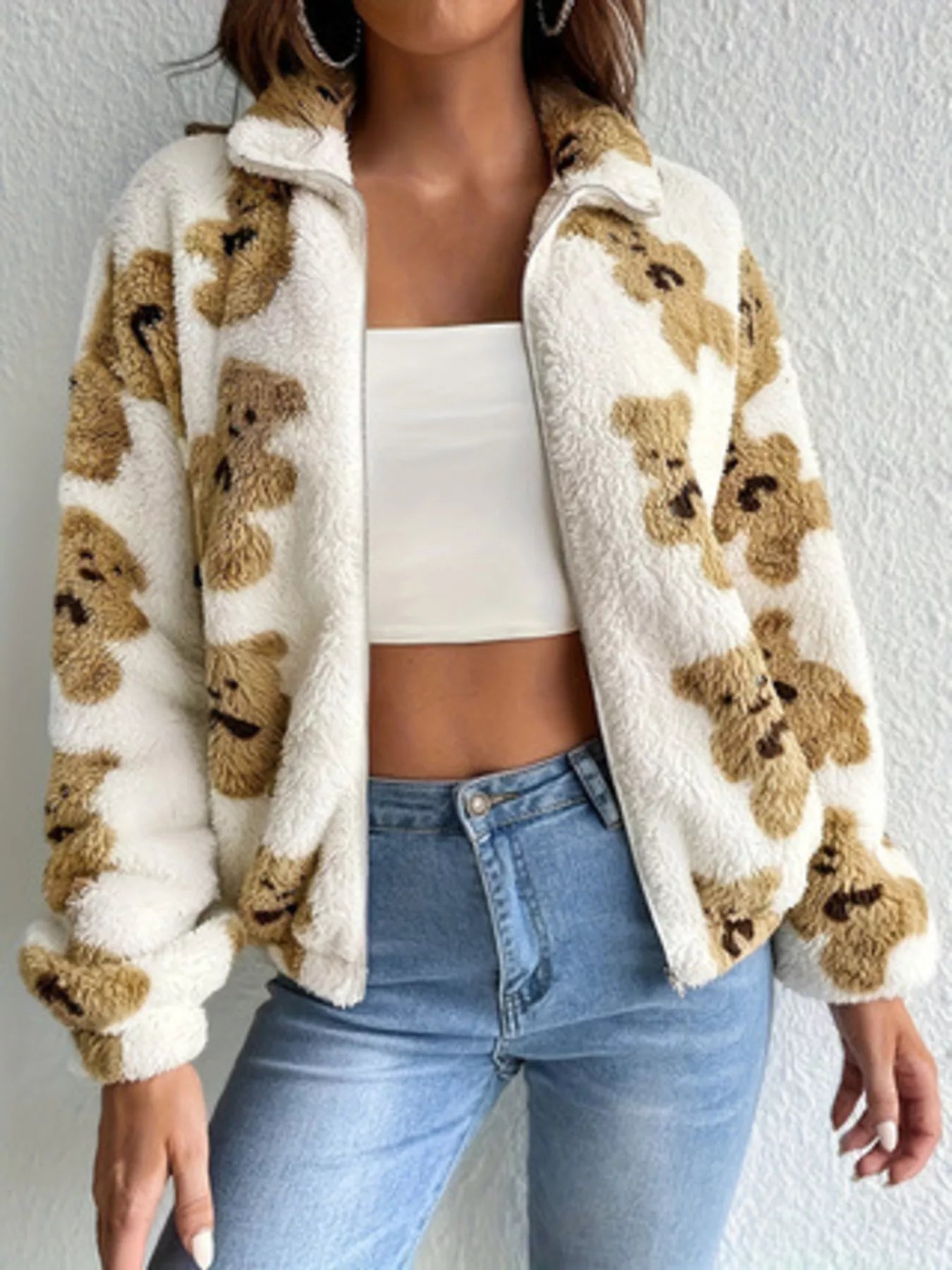 Teddy Bear Fuzzy Zip-Up Jacket