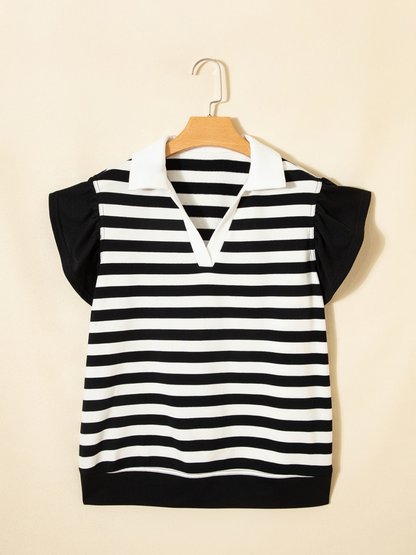 Striped Ruffled Sleeve Blouse
