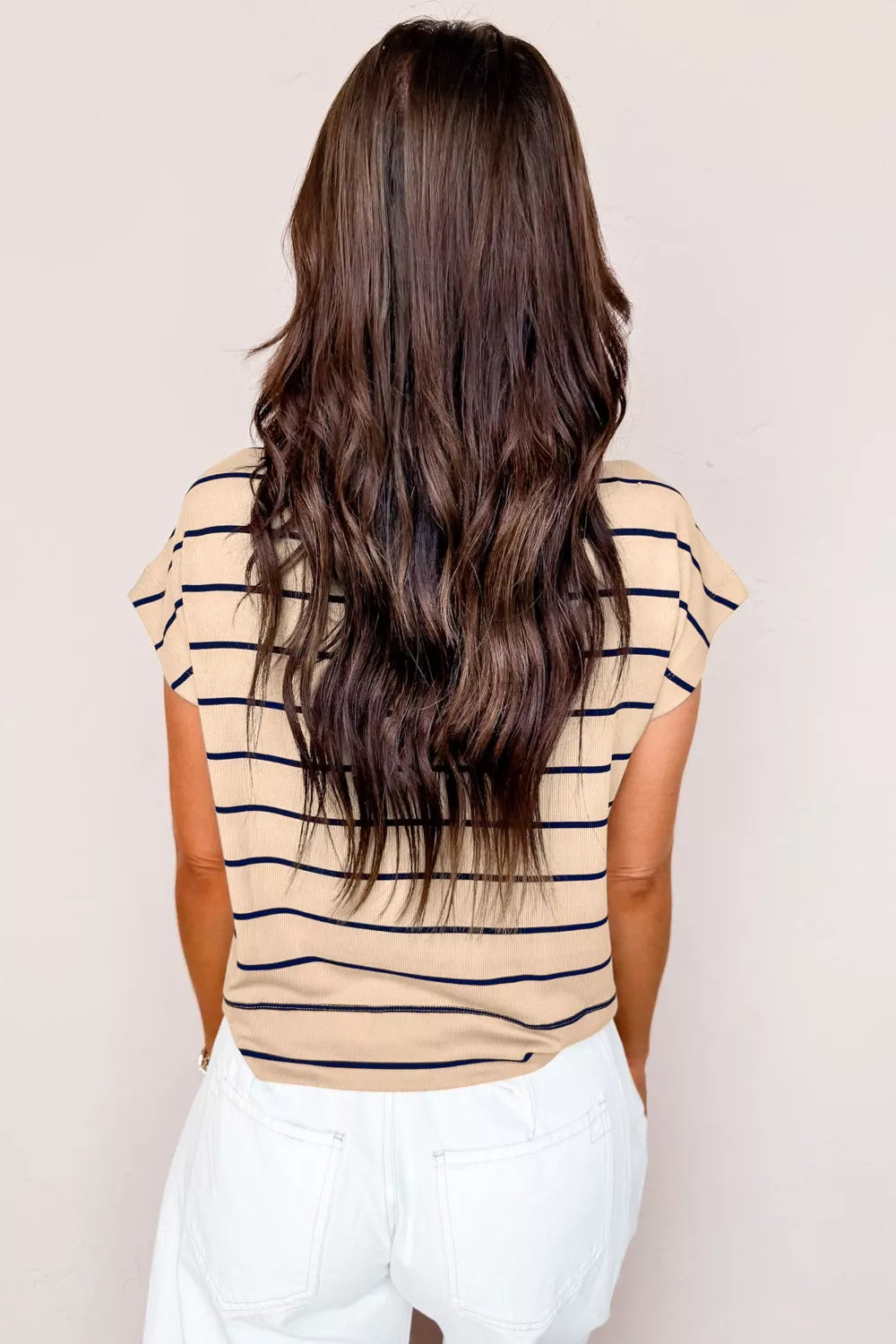 Stripe Mock Neck Short Sleeve Loose Top