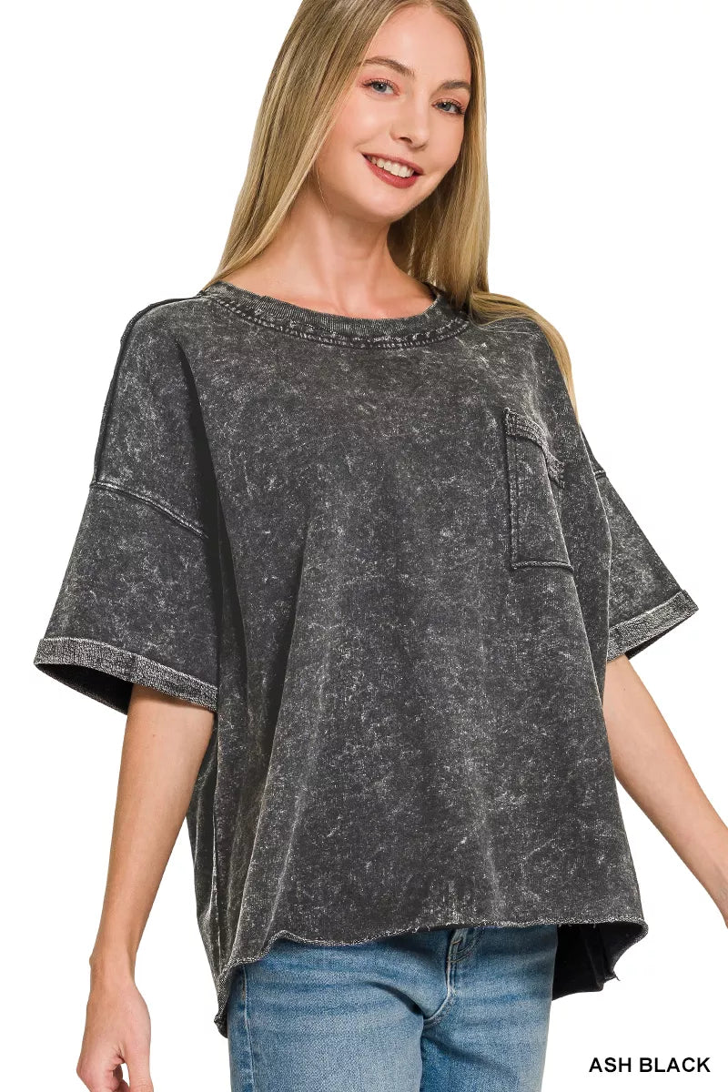 Zenana French Terry Acid Washed Exposed Seam T-shirts