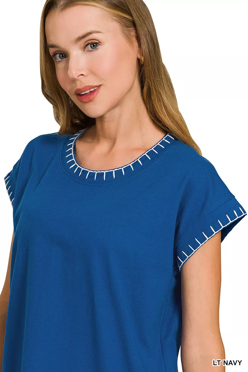 Zenana Stitch Detailed Oversize Top