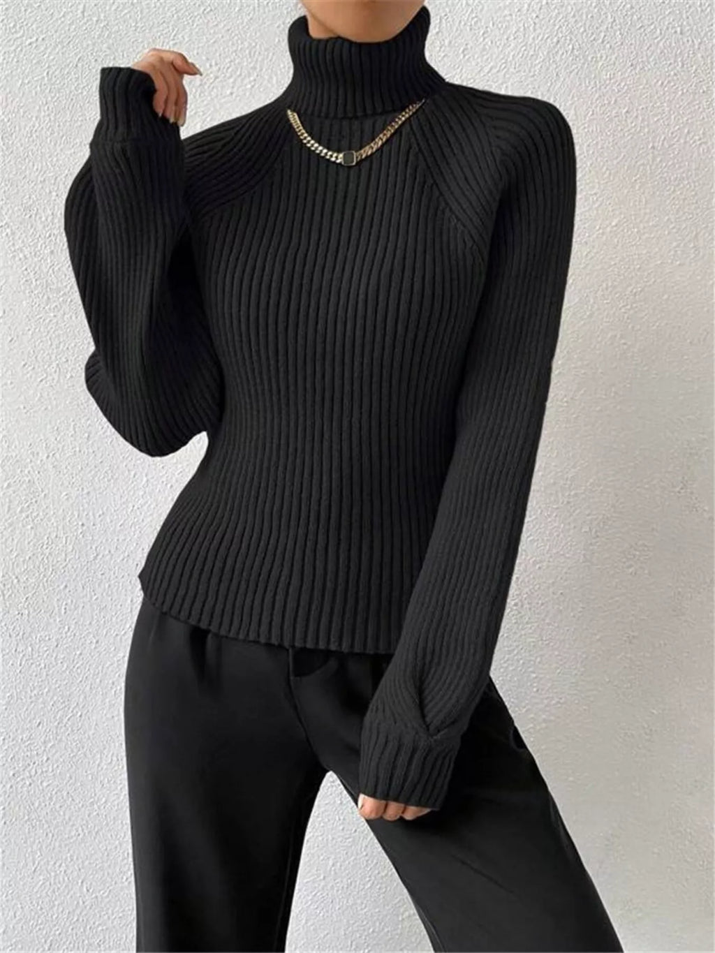 Ribbed Knit Turtleneck Sweater