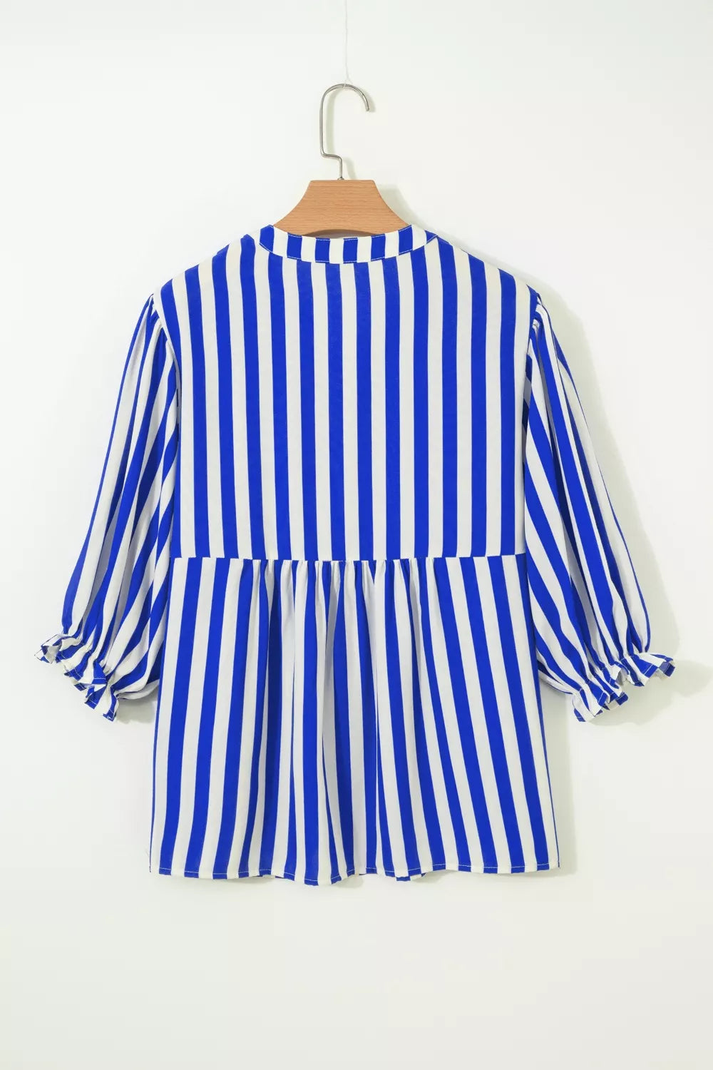 Stripe Balloon Sleeve Loose Button Up Shirt