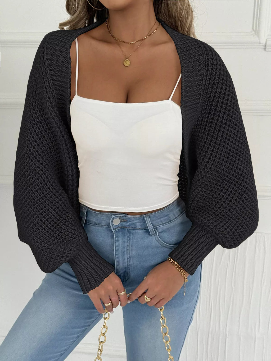 Open Front Batwing Sleeve Cardigan