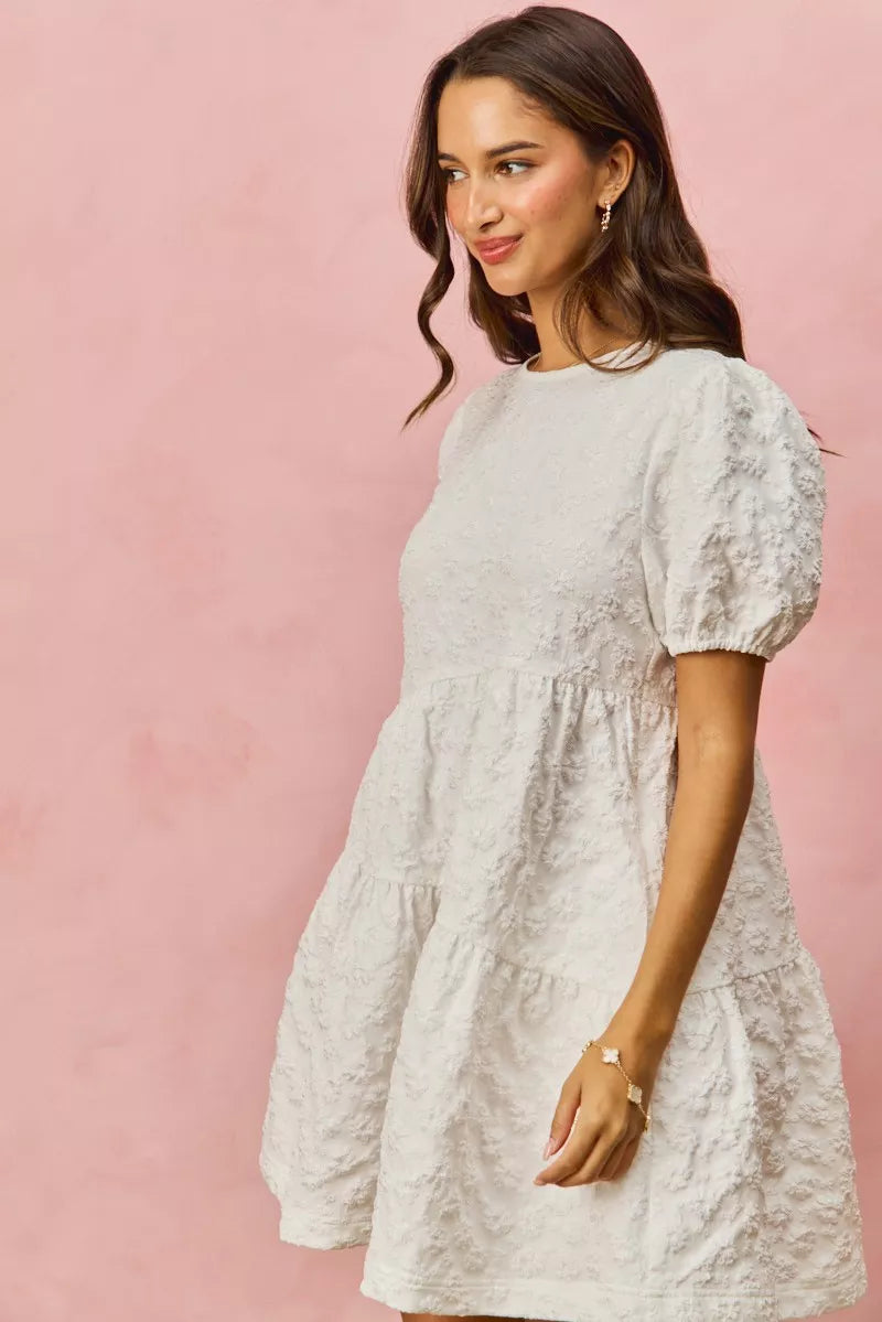 SO ME Floral Jacquard Diagnol Tiered Short Mini Dress