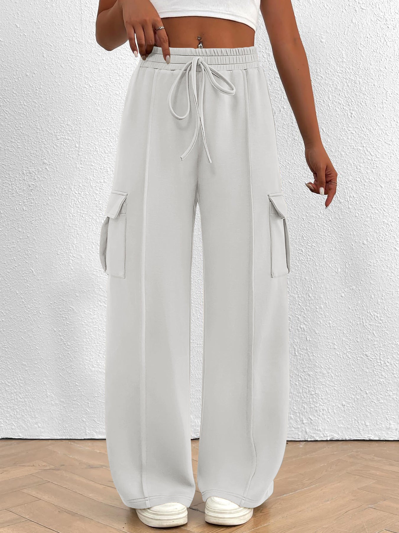 Casual High Waist Cargo Pants with Drawstring