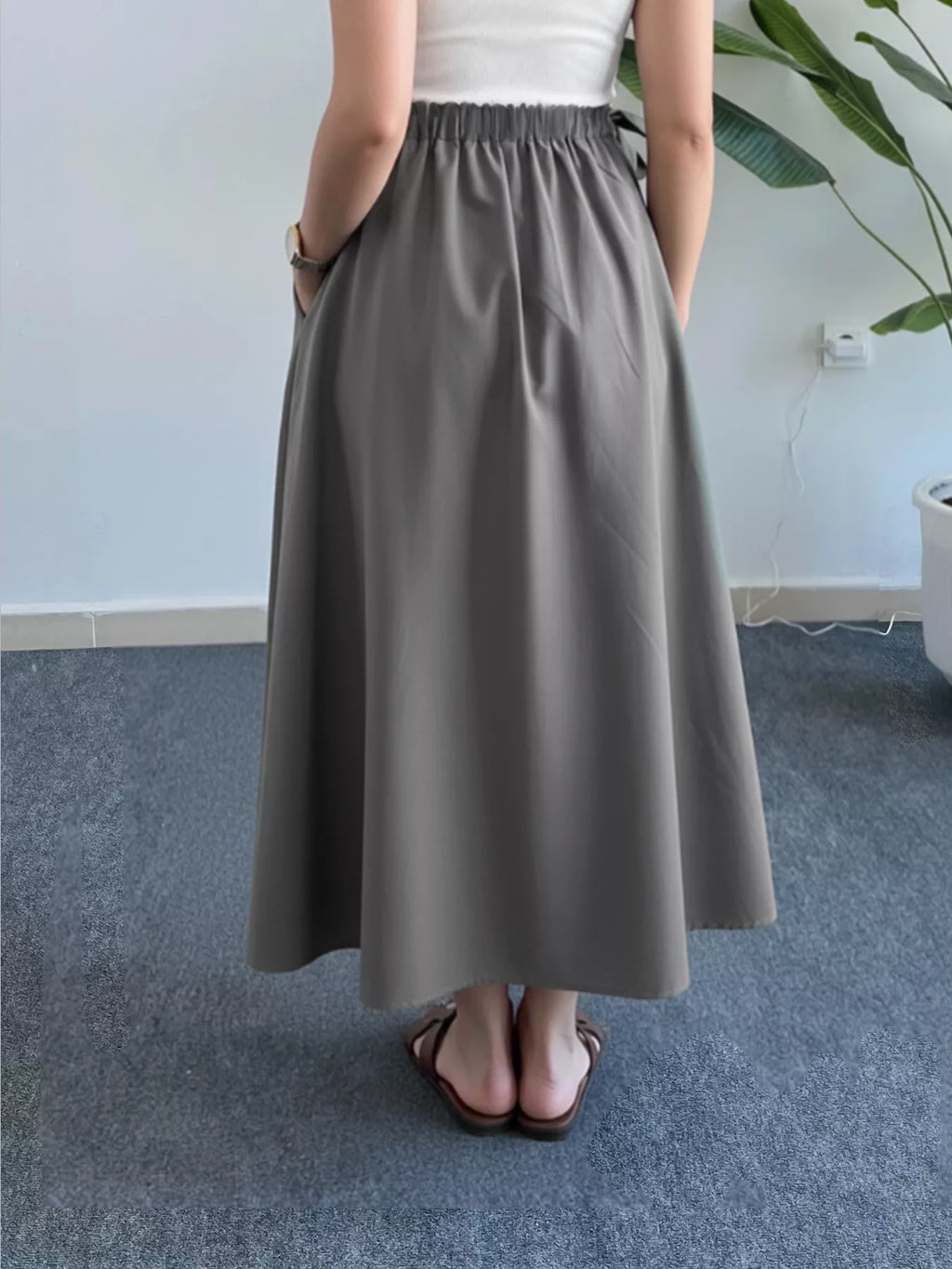 Flowy A-Line Midi Skirt with Pockets