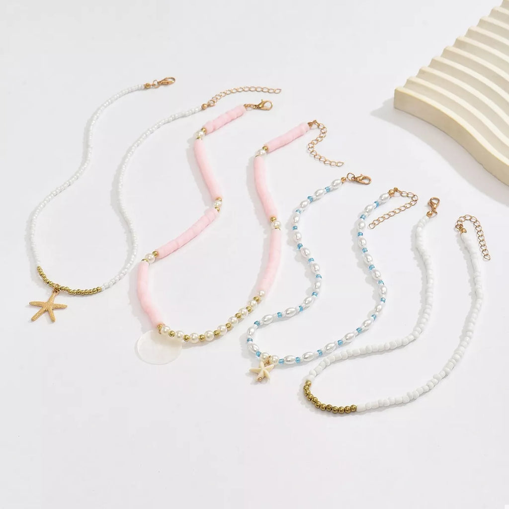 4 Piece Beaded Starfish Charm Necklace