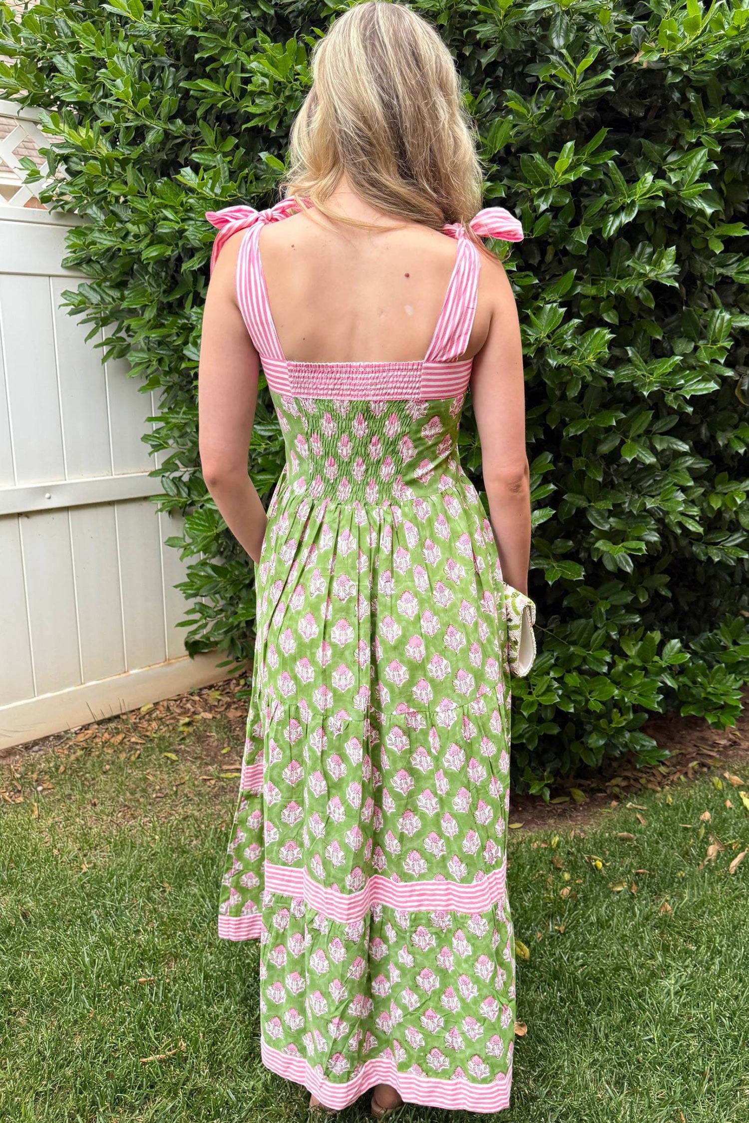 Floral Stripe Patchwork Knot Strap Maxi Dress