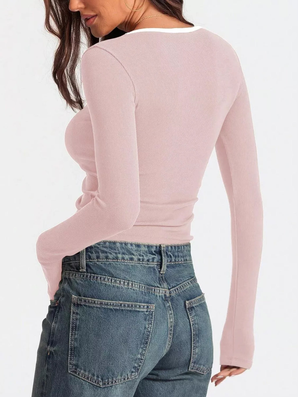 Contrast Trim Long Sleeve Top